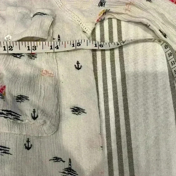 Roxy size small button down blouse nautical blue, white - Picture 3 of 7